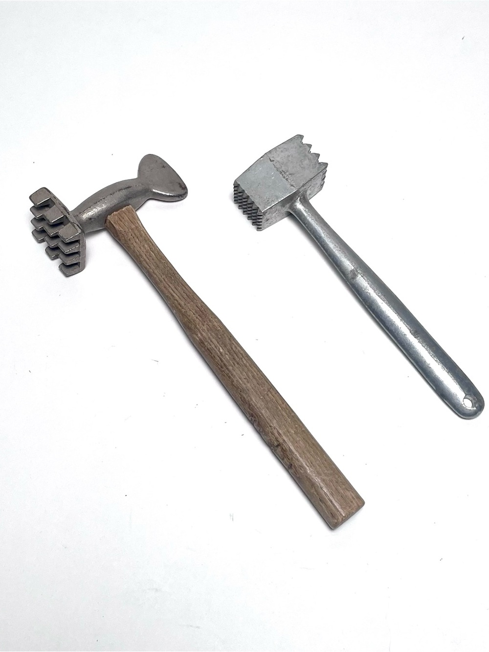 Vintage Meat Tenderizer Mallet Lot (2) Cast Aluminum Wood Handle Kitchen Pounder